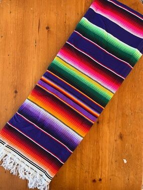 Large Serape Woven Blanket in Shades of Purple, Pink, Green and Orange